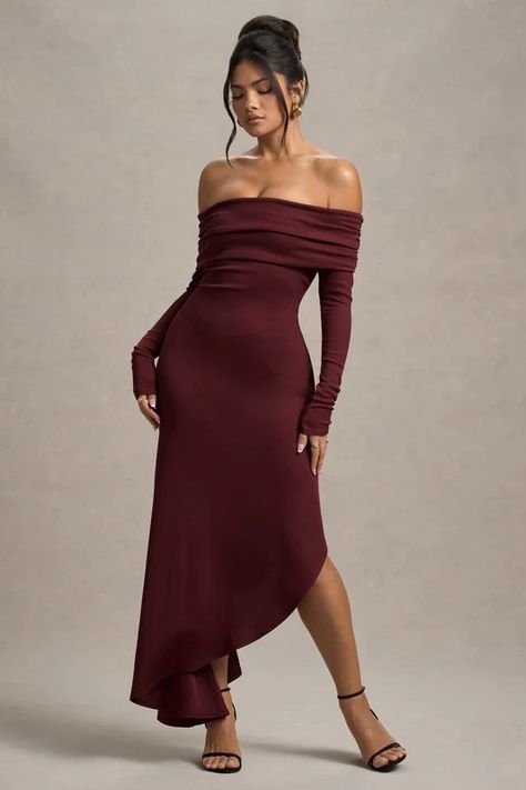 New In Dresses Women's Midi, Mini & Maxi Dresses – Club L London - USA Asymmetrical Long Sleeve Dress, Simple Dress For Wedding Guest, Bday Dresses, Bday Dress, Feminine Outfits, Classy Dresses, Club L London, Bardot Neckline, Asymmetric Skirt