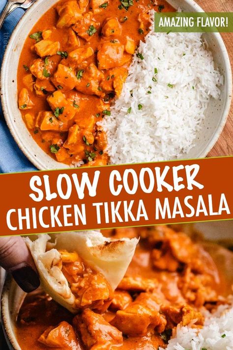 Tikka Masala Crockpot, Slow Cooker Tikka Masala, Slow Cooker Chicken Tikka Masala, Poulet Tikka Masala, The Chunky Chef, Chunky Chef, Chicken Tikka Masala Recipes, Cibo Asiatico, Easy Slow Cooker Chicken