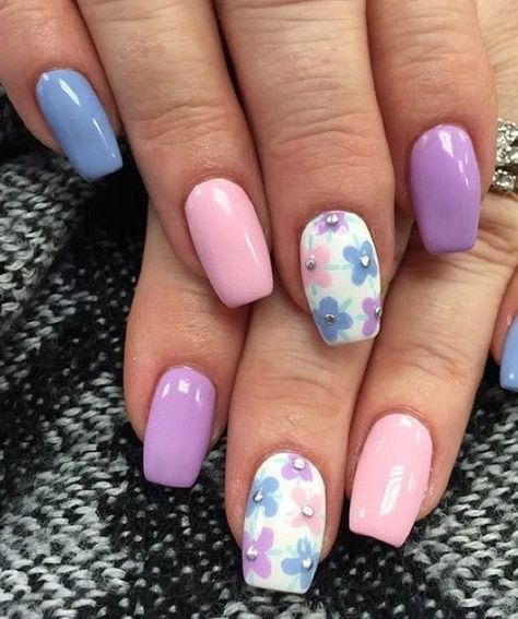 100+ GORGEOUS Summer Nails For Your Next Manicure | Summer Nails 2023 Nails With Flowers, Accent Nail Designs, Pastel Nail Art, Bright Nail Art, Pastel Nails Designs, Cute Spring Nails, Flower Nail Designs, Her Nails, Bright Nails