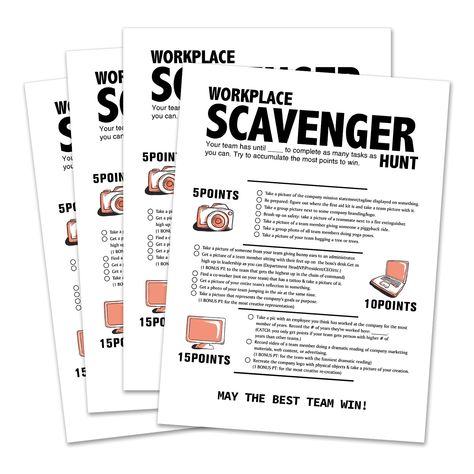 PRICES MAY VARY. This is an office party theme game, including 1 workplace scavenger hunt guide card, 15 workplace scavenger hunt cards, the size is 8X11 inches. HOW TO PLAY: -The competition is suitable for multiple teams to participate, and each team can have 5-10 participants. -Each team chooses one person to be a "recorder" to fill in the activity sheet as well as take cell phone pictures or video to. -Teams will attempt to complete tasks on the activity sheet before the time is up!The team Staff Games For Teachers, Workplace Scavenger Hunt, Office Scavenger Hunt, Team Building Games For Work, Team Building Games For Adults, Group Ice Breaker Games, Office Themed Party, Work Team Building, Company Mission Statement