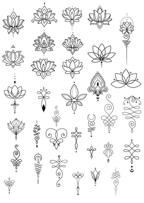 Ulanome Tattoo Meaning, Henna Designs And Meanings, Lotus Flash Tattoo, Small Linework Tattoo Design, Lotus Minimalist Tattoo, Mandala Lotus Tattoo, Simple Mandala Tattoo, Small Lotus Tattoo, Tato Flash