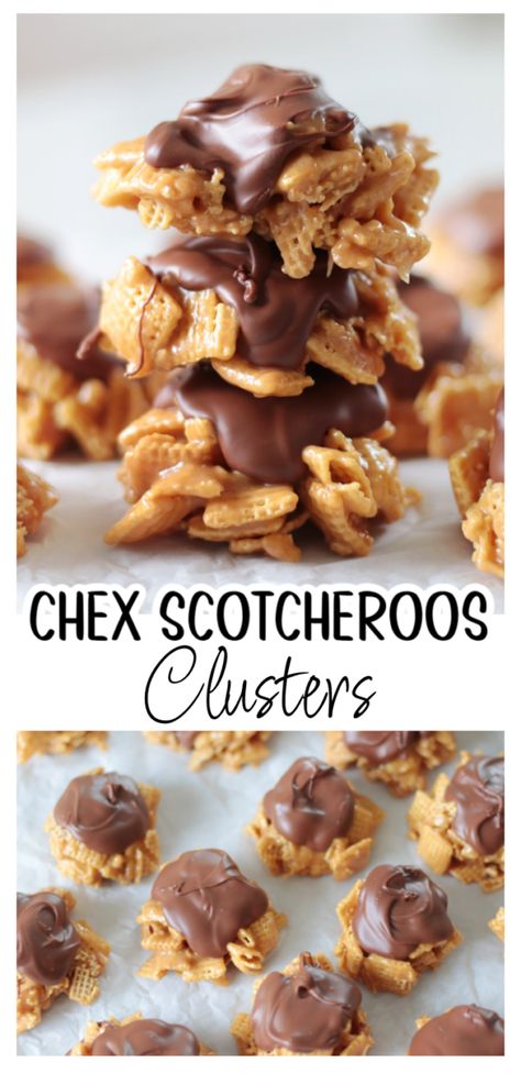 Rice Chex Cereal Bars, Funfetti Chex Mix Recipes, Chex Cereal Desserts, Scotcharoos Chex Recipe, Corn Chex Clusters, Chex Crispy Treats, What To Make With Chex Cereal, Chex Scotcheroos Clusters, Chex Recipes Sweet