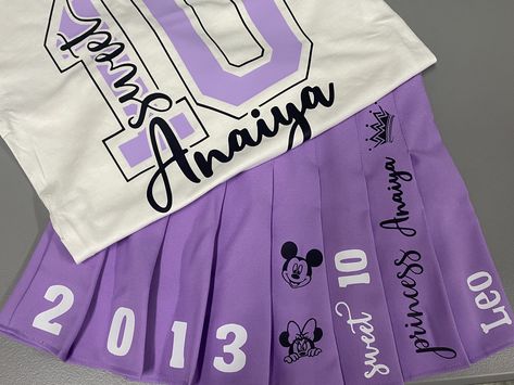 Birthday Jersey Ideas, Birthday Outfit 20 Year Old, Birthday Sweatshirt Ideas, Birthday Skirt Outfits, 14th Birthday Outfit Ideas, Purple Birthday Outfit, Custom Birthday Outfits, Happy Birthday Outfit, Skirt Set Outfit