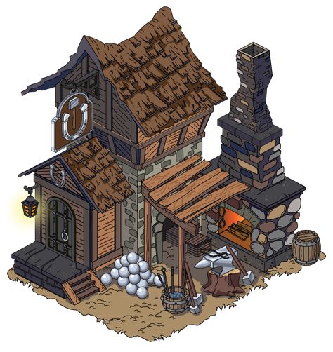 Blacksmith House Concept Art, Medieval Shop Concept Art, Midevil Houses Concept Art, Medieval Farmhouse Concept Art, Blacksmith Forge Concept Art, Small Medieval House Concept Art, Medival Building Minecraft, Forge Concept Art, Medieval Building Concept Art