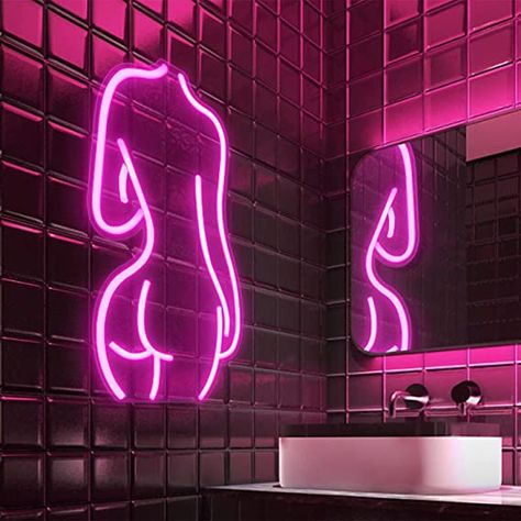 Pink Bar Aesthetic, Hot Room Aesthetic, Pink Neon Lights Aesthetic, Neon Bar Aesthetic, Street Signs Aesthetic Room, Led Sign Aesthetic, Party Room Ideas, Led Wall Design, Neon Lights Bar