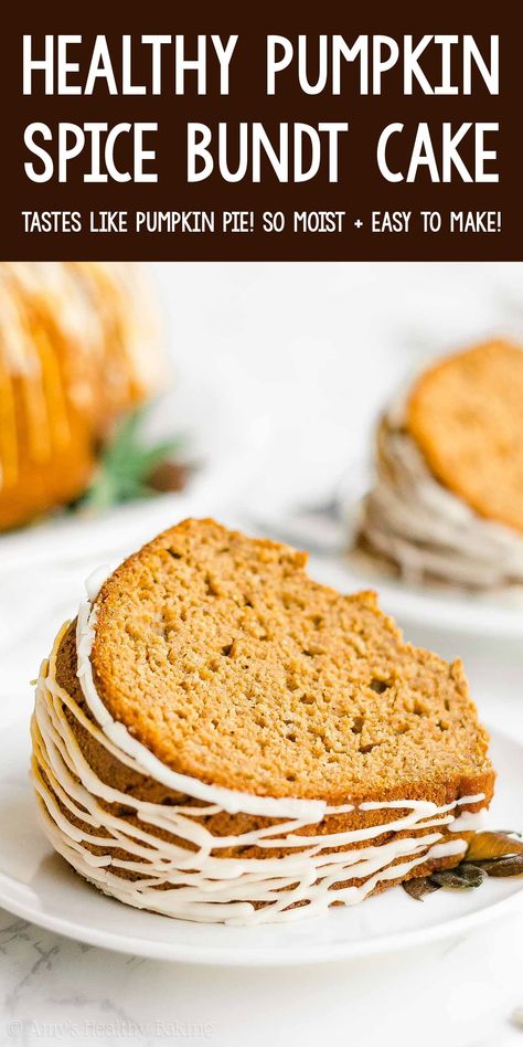 Healthy Pumpkin Bundt Cake – SO moist, tender & sweet! This easy recipe is the BEST! My FAVORITE pumpkin cake!! ♡ best moist pumpkin bundt cake recipe from scratch. low calorie homemade pumpkin bundt cake. sugar free greek yogurt pumpkin bundt cake. Pumpkin Bunt Cake, Pumpkin Bundt Cake Recipes, Low Calorie Pumpkin, Pumpkin Yogurt, Pumpkin Bundt, Mug Cake Healthy, Pumpkin Bundt Cake, Fall Baking Recipes, Bundt Cake Recipe