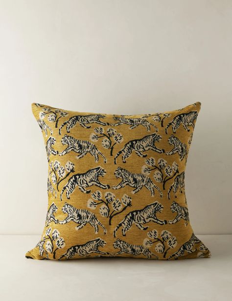 Tiger Pillow by Sarah Sherman Samuel Island Remodel, Tiger Pillow, Lulu Georgia, Sarah Sherman, Sarah Sherman Samuel, Pillow Inspiration, Bright Living Room, Gold Digger, Long Lumbar Pillow