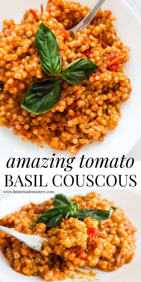 Chicken And Couscous Recipes, Basil Couscous, Pearl Couscous Recipes, Recipe With Garlic, Healthy Pasta Dishes, Couscous Recipe, Veg Recipe, Healthy Pasta, Couscous Recipes