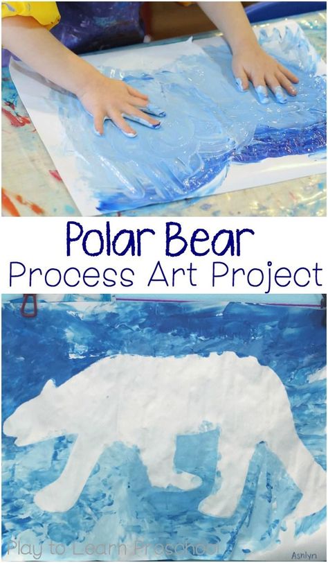 Children can fingerpaint a gorgeous Polar Bear Process Art project using this easy technique. The finished product is stunning! Polar Animals Preschool, Arctic Animals Preschool, Polar Bear Craft, Polar Bear Art, Preschool Art Projects, Art Project For Kids, Penguins And Polar Bears, Polar Animals, Project For Kids