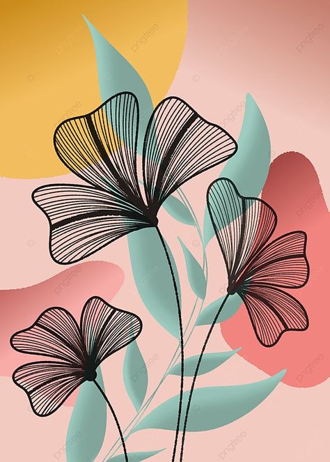 Vintage Aesthetic Art Ideas, Wall Decor Aesthetic Ideas, Shape Design Art Pattern, Abstract Floral Line Art, Line Drawings Of Flowers Simple, Boho Art On Wall, Flower And Leaf Painting, Boho Flower Design, Flowers Vector Art