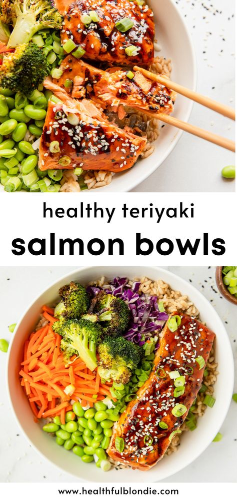 Brown Rice Poke Bowl, Edamame Poke Bowl, Teriyaki Poke Bowl, Teriyaki Bowl Vegetarian, Teriyaki Buddha Bowl, Salmon Bowl With Broccoli, Edamame Buddha Bowl, Healthy Salmon Teriyaki Bowl, Teriyaki Salmon Poke Bowl