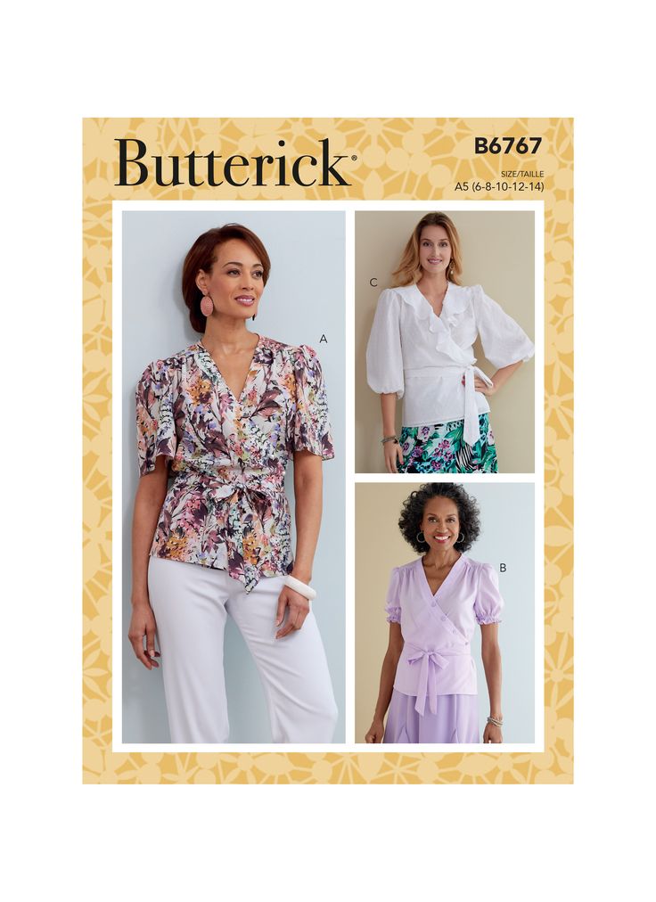 two women's blouses and pants sewing pattern, butterick b6 - 377