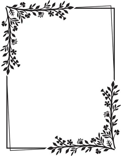 a square frame with leaves and berries on it, drawn in black against a white background