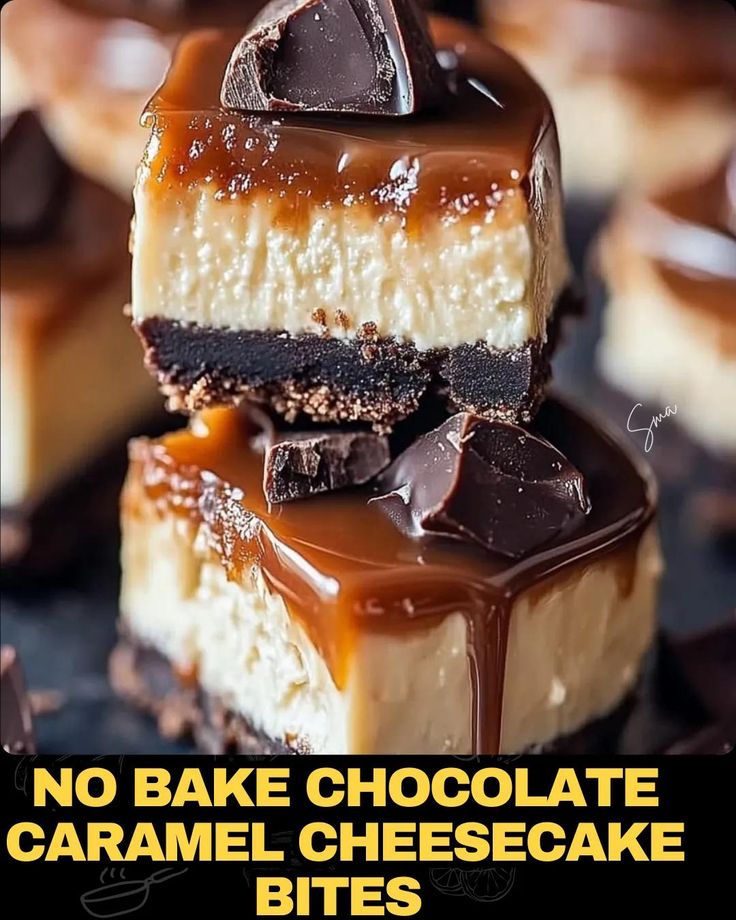 No Bake Chocolate Caramel Cheesecake Bites No Bake Chocolate Caramel Cheesecake, Chocolate Dipped Cheesecake Bites, Chocolate Caramel Cheesecake Bites, Brownie Desserts In A Cup, No Bake Chocolate Caramel Cheesecake Bites, Salted Caramel Cheesecake Cupcakes, No Bake Twix Cheesecake Recipes, Chocolate Caramel Desserts, Twix Cheesecake Recipe