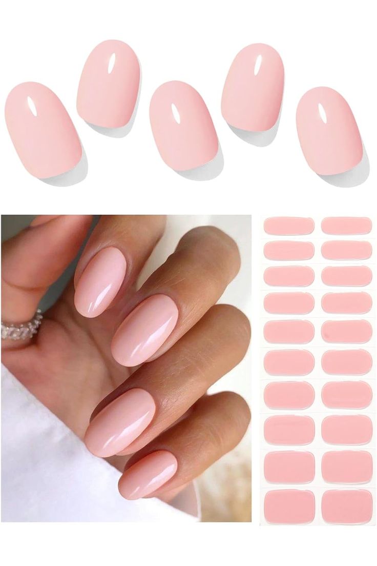 Semi Cured Gel Nail Strips (Nude Pink)-20 PCS Gel Nail Stickers UV Light Required Gel Nail Wraps, Salon Quality &amp; Easy to Use Pearl Chrome, Nature Nails, Gel Nail Stickers, Pedicure Nail Designs, Gel Nail Strips, Glazed Donut, Gel Set, Stay Soft, Nail Polish Stickers