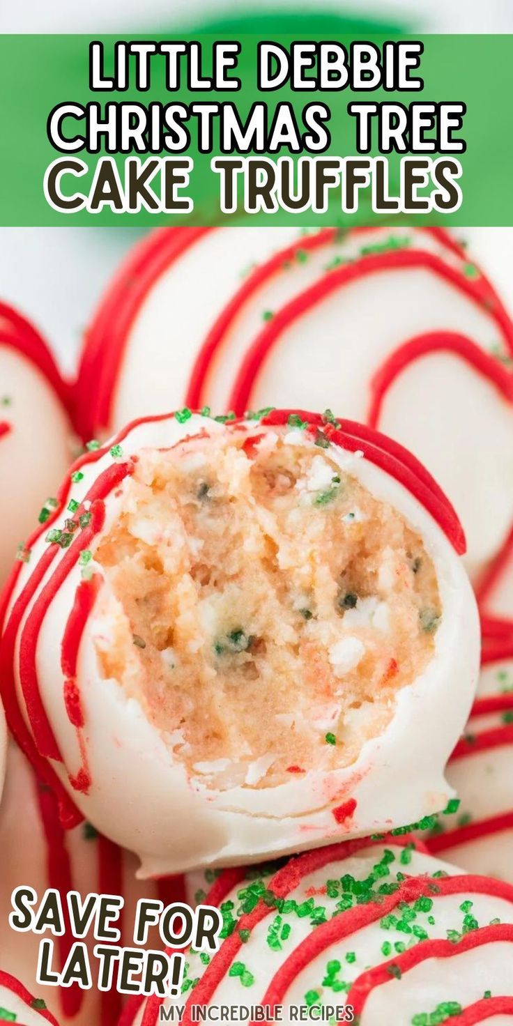 christmas tree cake truffles with white frosting and green sprinkles