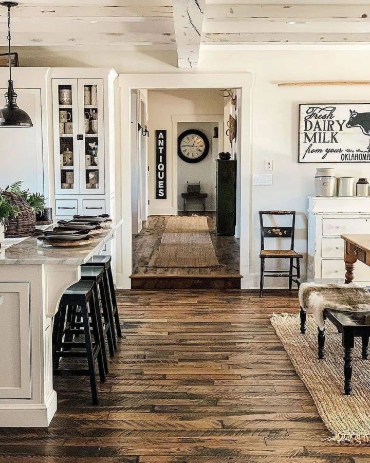 the kitchen is clean and ready to be used as a dining room or living room