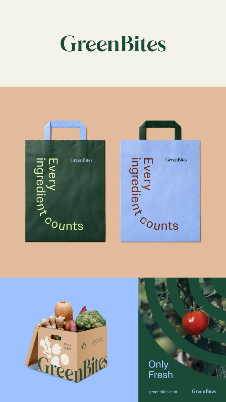 four different bags with the words greenbits on them and an image of vegetables