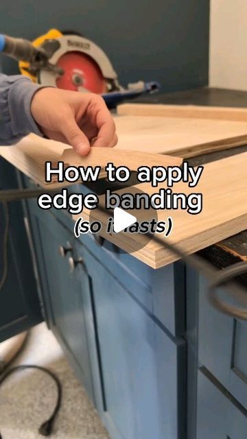 a person is using a band saw to apply edge banding on a kitchen counter