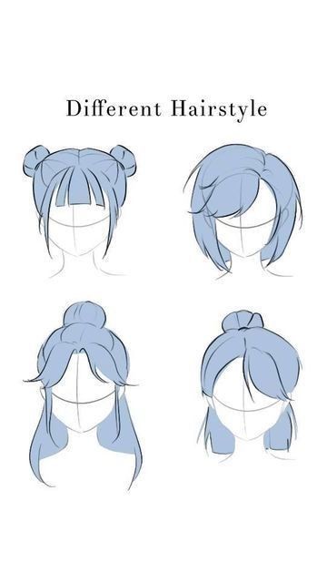 different hairstyles for girls with blue hair and ponytails on the sides, from top to bottom