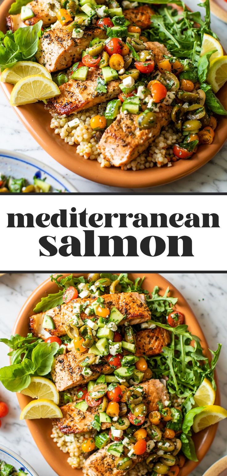 this mediterranean salmon salad is loaded with fresh vegetables and lots of flavor it's ready to be eaten