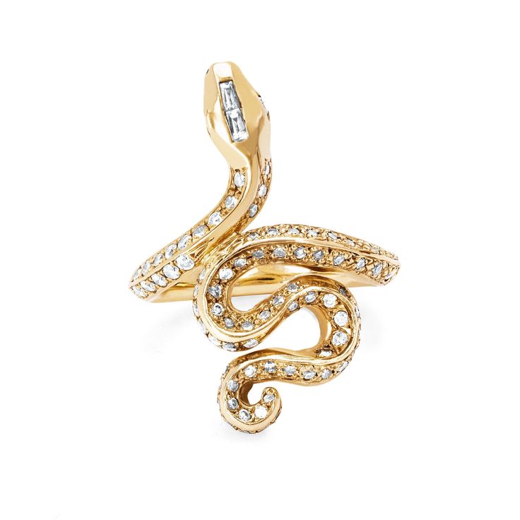 Kundalini Snake Ring with Pavé Diamonds | Ready to Ship Yellow Gold 6 by Logan Hollowell Jewelry Kundalini Snake, Snake Spirit Animal, Logan Hollowell, Snake Jewelry, Couture Candy, Baguette Diamonds, Snake Ring, Baguette Diamond, Pave Diamonds