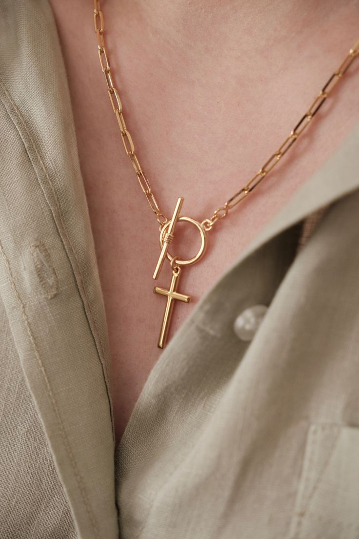 18K Gold Filled Cross Gold Toggle Necklace Cross Gold Necklace, Necklace With Cross, Cross Gold, Paperclip Necklace, Necklace Cross, Buy List, Necklace Layered, Gold Filled Necklace, Toggle Necklace