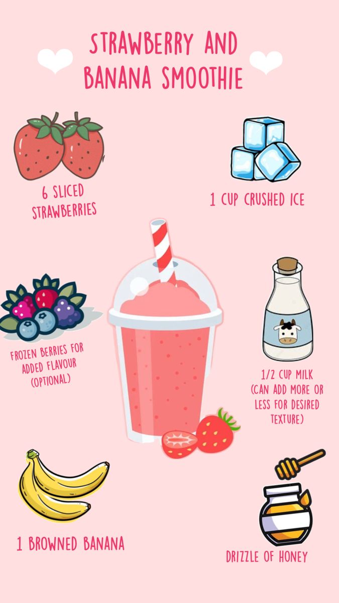 a pink poster with the words strawberry and banana smoothie