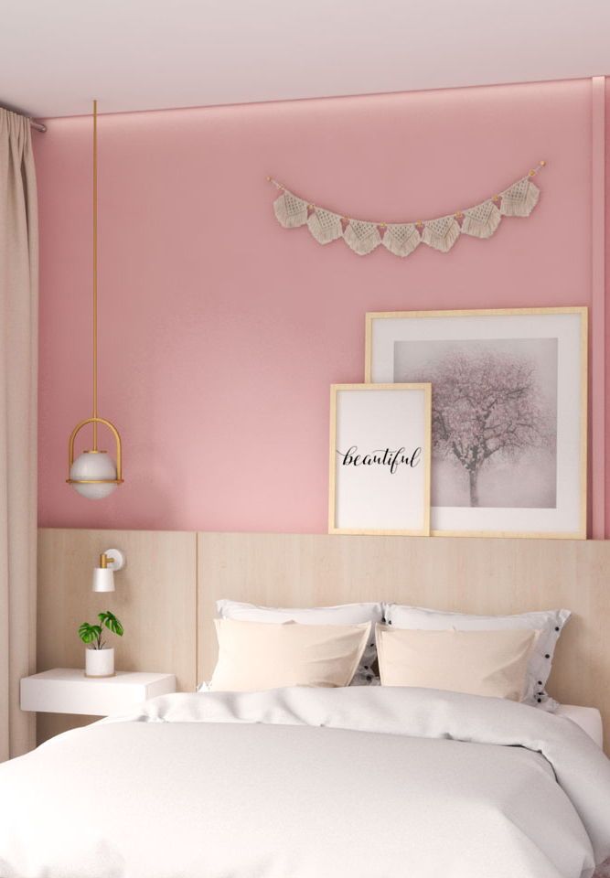 Bedroom with Pink Accent Wall in 2020 Pink accent walls, Pink wall