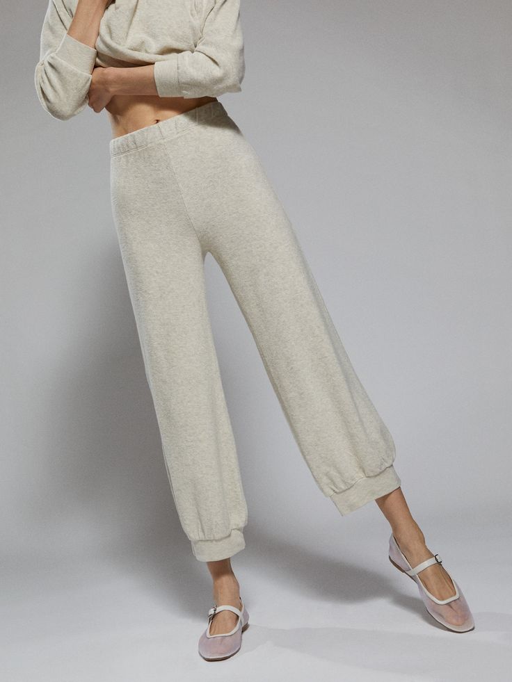 Based on the Touman pants worn by Suzie’s Albanian grandmother, the Tosk High Waist Harem is reimagined in beach-ready terry. | Suzie Kondi Tosk Harem Pants in Terry in Terrycloth | Oatmeal Heather | Women's X-Small Cream Tapered Leg Pants With Elastic Waistband, Beige Wide-leg Sweatpants For Fall, Neutral Ankle-length Bottoms With Elastic Waistband, Fall Daywear Long Bottoms, Cream Full-length Pants For Fall, Cream Full Length Pants For Fall, Cozy Fall Pants With Elastic Cuffs, Beige Straight Sweatpants For Fall, Full Length Cream Pants For Fall