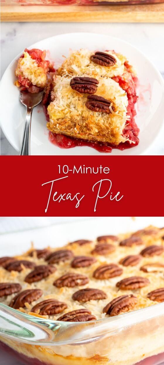 two pictures with different types of pies on them and the words 10 minute texas pie