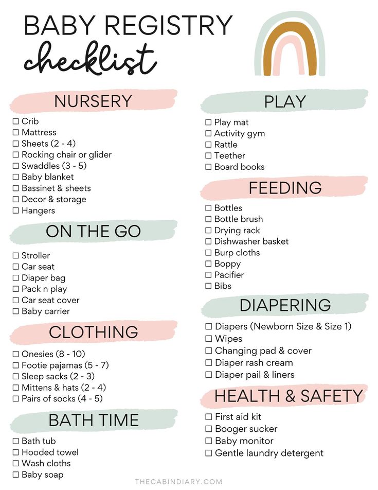 the baby registry checklist is shown in pink and green