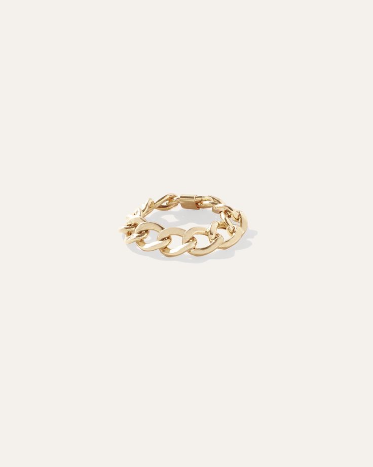 The same chain link style you love in a necklace now on your finger. Crafted from 14k gold, our chain ring is distinctly modern and sophisticated. Bold enough to be worn on its own, it will add excitement to a more traditional stack. Gold Chain Link Necklace, Gold Curb Chain, Linking Rings, Travel Jewelry Case, Sell Gold, A Necklace, Own It, Travel Jewelry, Chain Ring