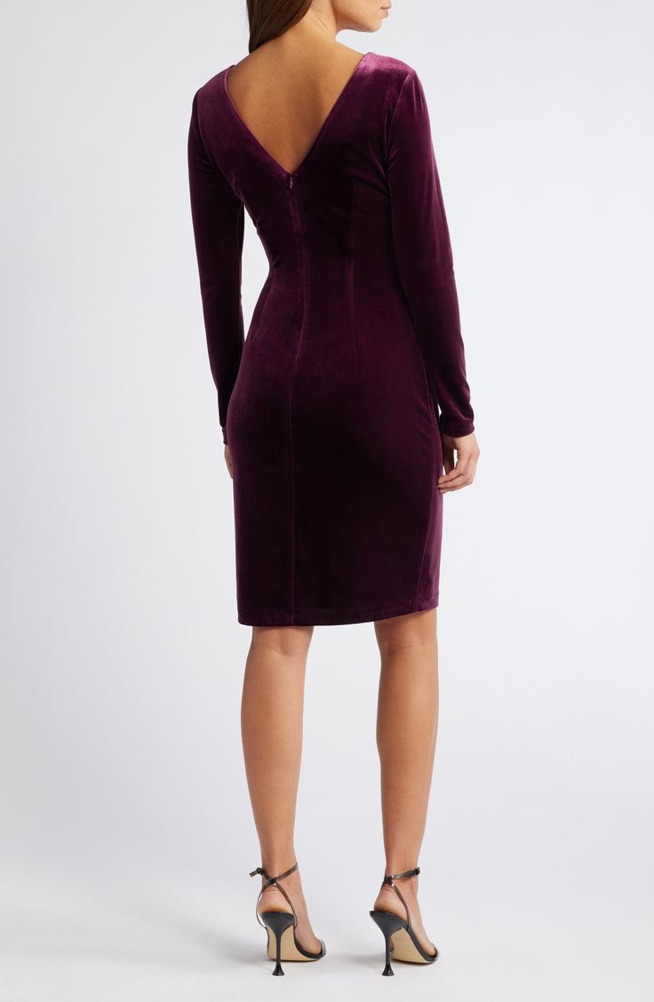 Sultry elegance defines this curve-accentuating dress crafted from rich velvet and topped with a ruched wrap-front bodice. 40" length (size 8) Surplice V-neck Long sleeves Lined 90% polyester, 10% spandex Dry clean Imported Simple Velvet Dress, Velvet Dress Winter, Velvet Party Dress, Long Sleeve Velvet Dress, Dress Winter, Dress Crafts, Eliza J, Winter 2024, Nordstrom Dresses