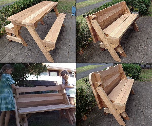 2 in 1 seat and picnic table made by Donald Bench That Turns Into Picnic Table, Bench Turns Into Picnic Table, Folding Bench Picnic Table, Picnic Table Diy, Kids Picnic Table With Benches, Folding Picnic Table Bench Plans Free, Folding Picnic Table Bench, Easy Woodworking Projects Diy, 2x4 Lumber