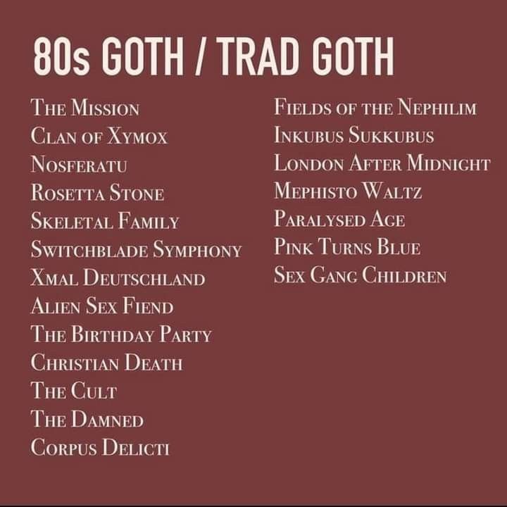 the poster for 80's goth / trad goth shows various names and dates