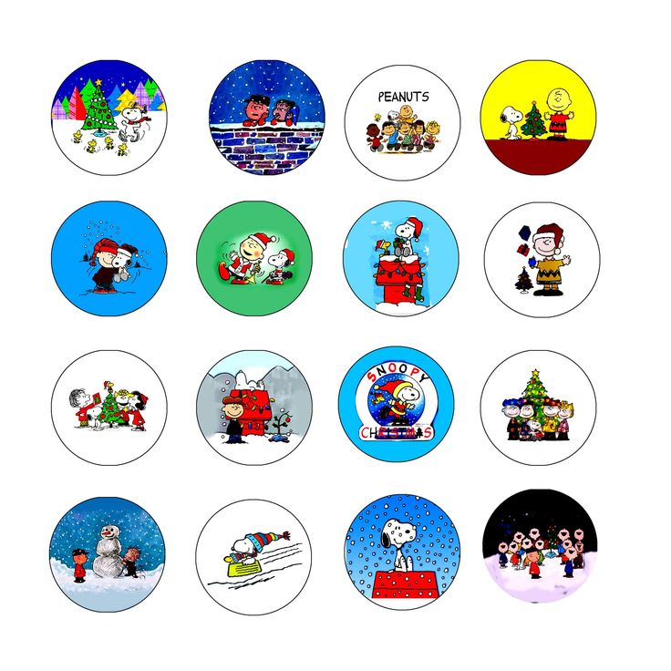 a bunch of cartoon characters are depicted in this set of nine buttons, which include santa and his friends