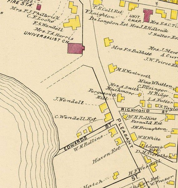 an old map shows the location of several buildings