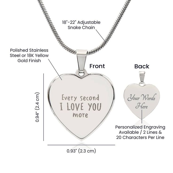 Surprise your loved one by giving them this sweet Engraved Heart Necklace! It's a classic and heartfelt jewelry piece that is sure be treasured. If the custom engraving option is available, you can choose to personalize onto the back of the pendant your loved one's name, a special date, or anything else you want to remember and keep you close to their heart. Each personalized piece offers exceptional craftsmanship that is fit to be an instant classic in your family.The Engraved Heart Necklace is Personalized Heart-shaped Meaningful Jewelry, Meaningful Heart-shaped Personalized Jewelry, Personalized Stainless Steel Heart Necklace For Anniversary, Anniversary Stainless Steel Heart Pendant Necklace, Stainless Steel Heart Pendant Necklace For Anniversary, Engraved Heart Pendant Jewelry For Personalized Gift, Personalized Heart-shaped Engraved Jewelry, Personalized Stainless Steel Heart Necklace For Mother's Day, Heart-shaped Engraved Jewelry For Personalized Gift