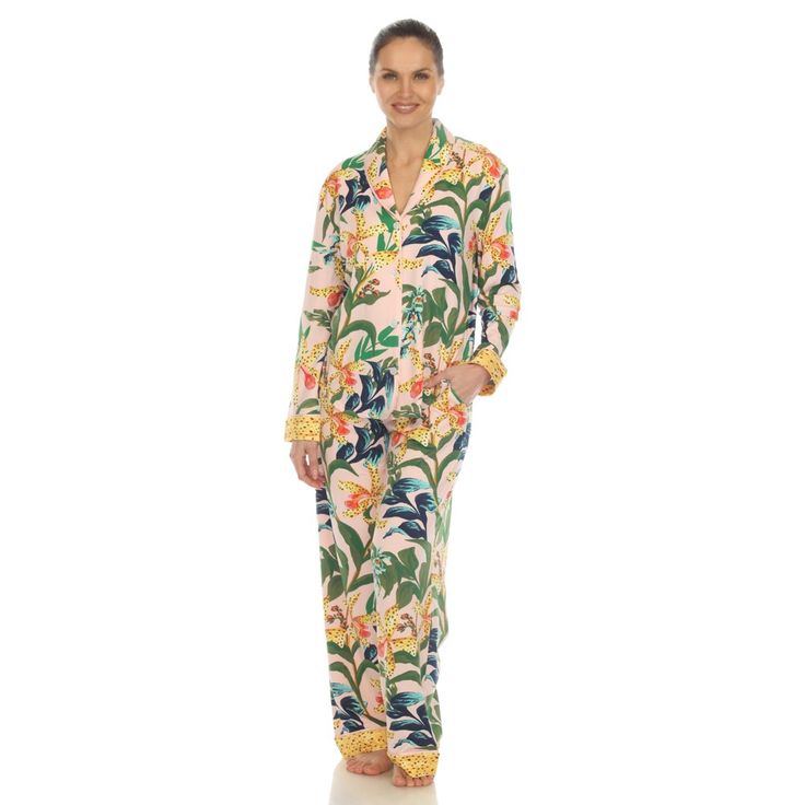 Our Two-Piece Wildflower Print Pajama Set includes a long-sleeve notch collar top and coordinating full pajama bottoms. The top button-down front and the full pajama bottoms a full elastic waistband with adjustable drawstring. You can easily slip into it and stay snug all night long. The vivid and eye-catching wildflower print is a visual treat, adding a pop of color to your evening routine. Not only are these pajamas beautiful, but they are also incredibly soft and warm. Floral Print Long Sleeve Sleepwear For Vacation, Luxury Pajamas For Women, Women’s Pajamas, Hostess Pajamas, Floral Pajama Pants, Wildflower Print, Pj Party, Floral Pajamas, Evening Routine