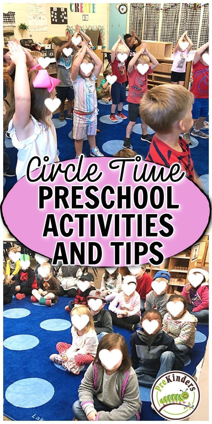 some children are sitting on the floor with their hands up in front of them and text overlay reads circle time preschool activities and tips