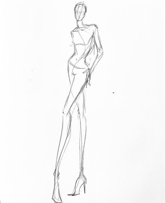 a drawing of a woman in high heels and tights, standing with her back to the camera