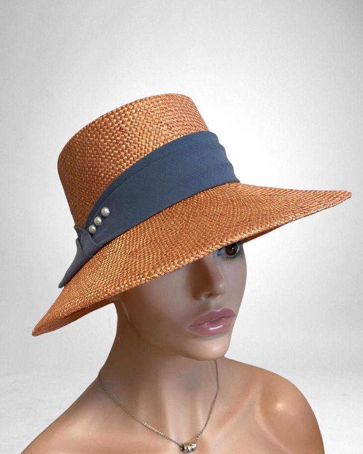 Straw hat for women, made of wonderfully light material. The brim has a width of 10 cm at the front and 8 cm at the back, making it ideal for sun protection and an absolute trend in color this season. The set is made of blue cotton fabric and beads. A color-matching grosgrain ribbon was sewn in by hand as a hat band. Proper care for straw hats: The material of straw hats, especially Panama hats, dries out in the dry, warm summer climate and loses flexibility. However, you can easily prevent stra Womens Straw Hats, Blue Cotton Fabric, Elegant Hats, Straw Hats, Hat For Women, Hat Band, Sun Hat, Straw Hat, Grosgrain Ribbon