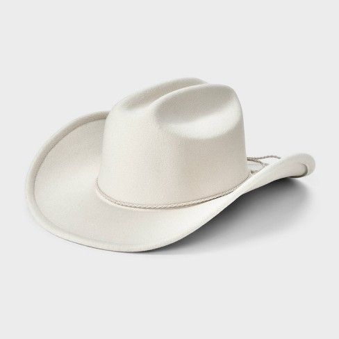 Western Hat - Universal Thread™ Beige L/XL White Western Style Felt Hat For Rodeo, Beige Western Hat For Rodeo, Beige Western Hat With Curved Brim, Luxury White Western Hat, Western Cream Brimmed Hat, Straw Fedora Hat, Rancher Hat, Straw Fedora, Wide Brim Fedora