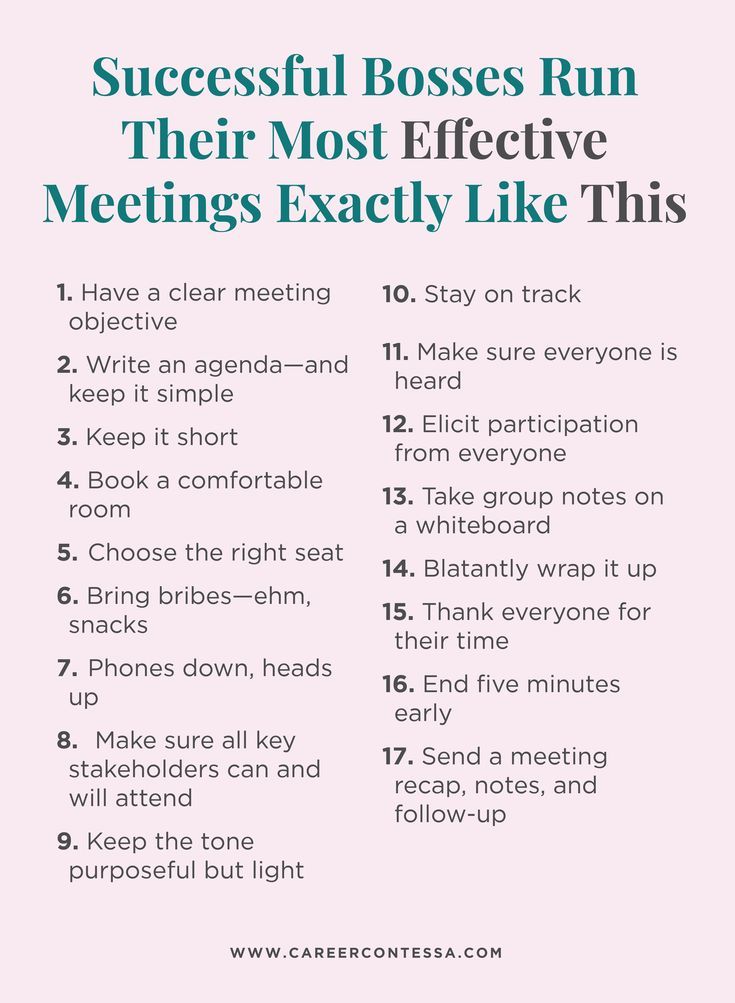 a pink poster with the words successful bossies run their most effective meetings exactly like this