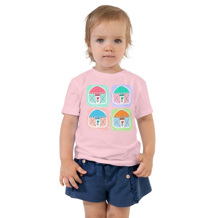 Let your toddler do their thing while feeling super comfy and looking extra stylish in this short-sleeve jersey t-shirt from 100% cotton with a unique print. The tee is soft, durable, and bound to become the staple of your toddler's wardrobe.  * 100% combed and ring-spun cotton * Fabric weight: 4.2 oz/yd² (142 g/m²) * Relaxed fit for extra comfort * Side-seamed construction * Pre-shrunk fabric * Blank product sourced from the US or Honduras Playful Pink Short Sleeve T-shirt, Cotton T-shirt With Cartoon Print For Playwear, Screen Print Short Sleeve T-shirt For Playtime, Casual T-shirt With Character Print For Playtime, Playful Cotton Short Sleeve T-shirt, Pink Short Sleeve T-shirt For Playtime, Fun Pink T-shirt For Playtime, Playful Short Sleeve T-shirt With Letter Print, Playful Short Sleeve Graphic T-shirt