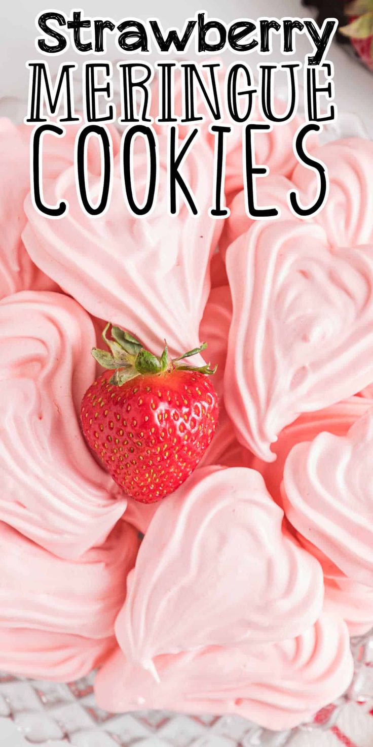 strawberry meringue cookies with text overlay