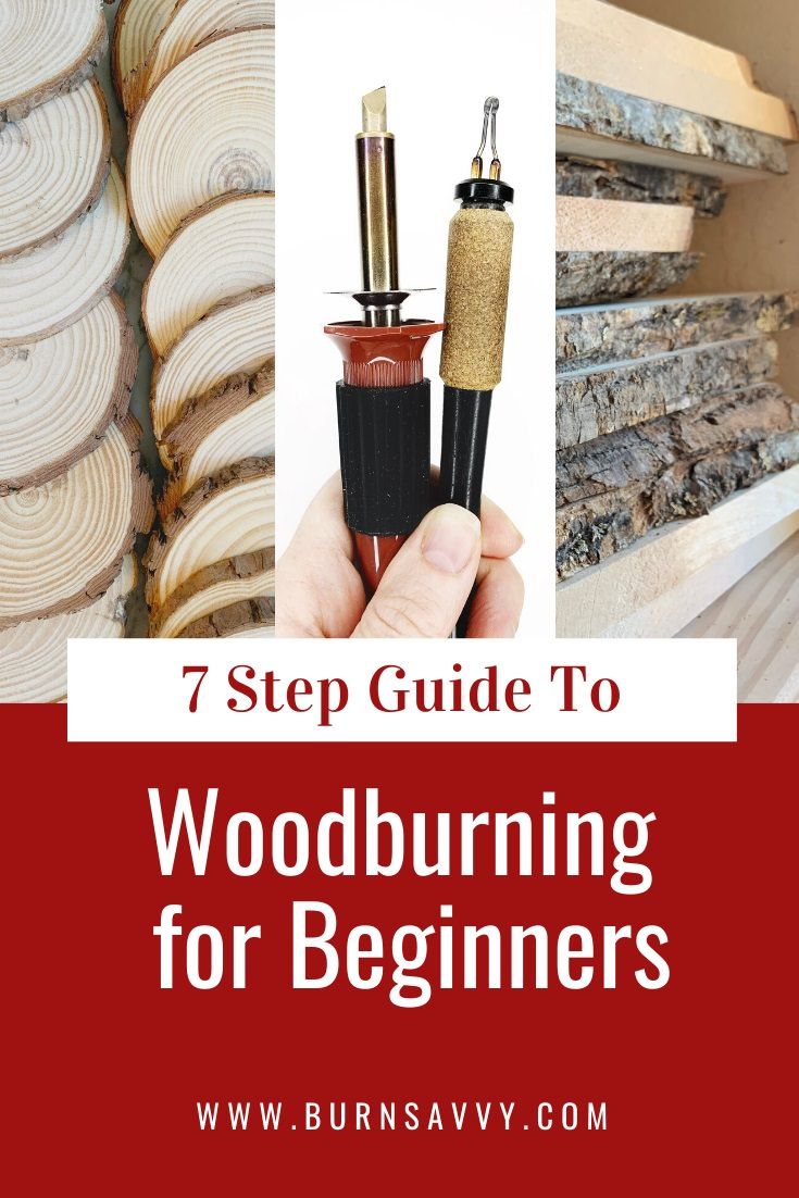 a hand holding a pipe with the words 7 step guide to woodburning for beginners