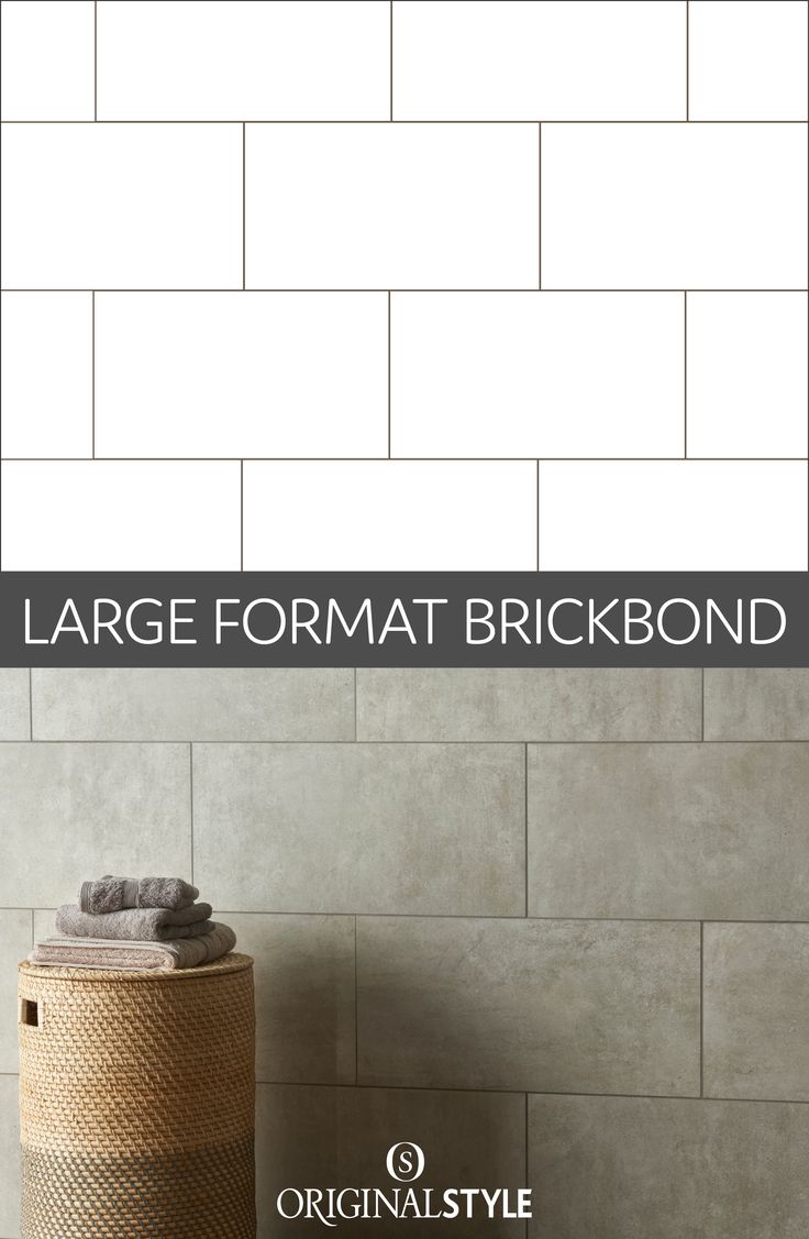 a white tiled wall with the words large format brickbond on it and an image of