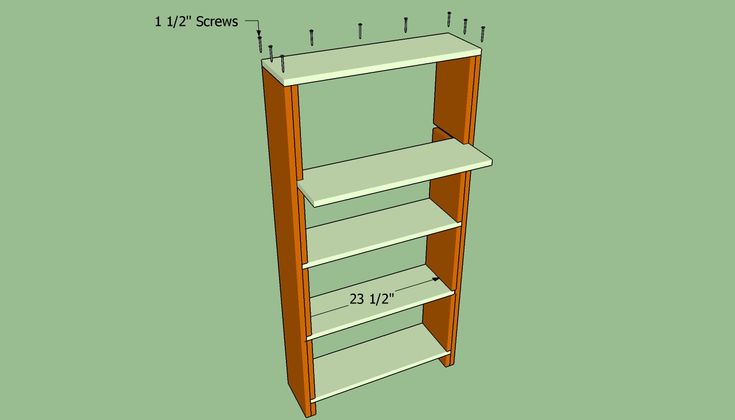 an image of a book shelf with measurements for the top and bottom shelves on it